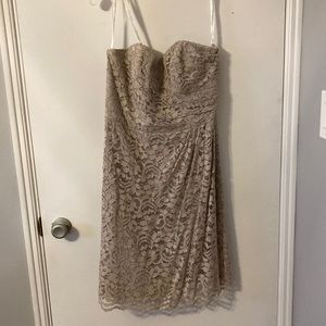 Tan Sweetheart Lace Midi Bridesmaid Dress by David's Bridal